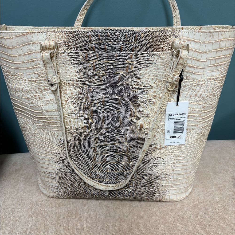 Elegant Cream Crocodile-Embossed Tote Bag
